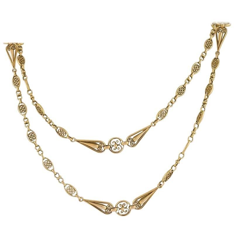 French Art Nouveau Gold Long Chain