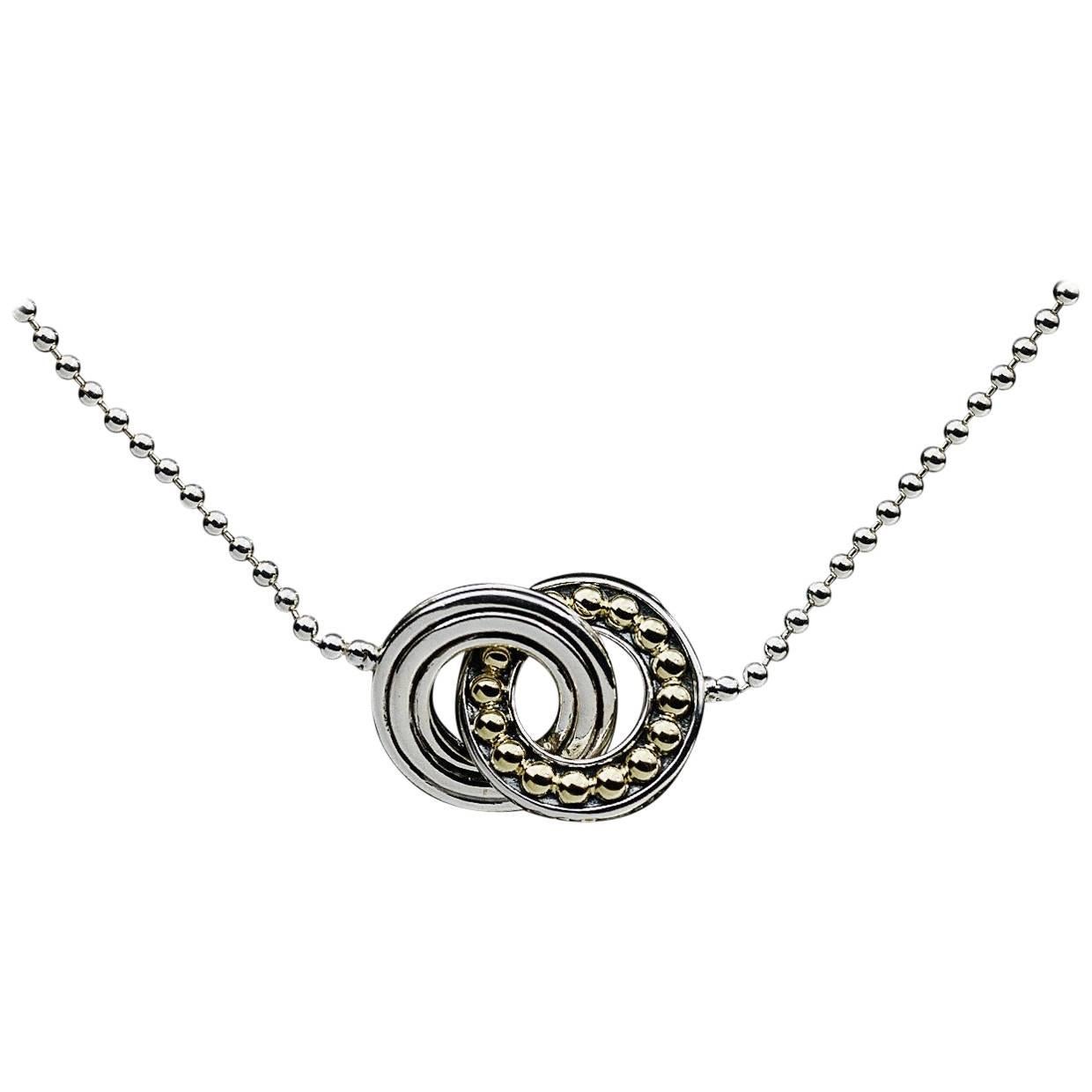 Lagos Enso Circle Sterling Silver and 18 Karat Yellow Gold Necklace