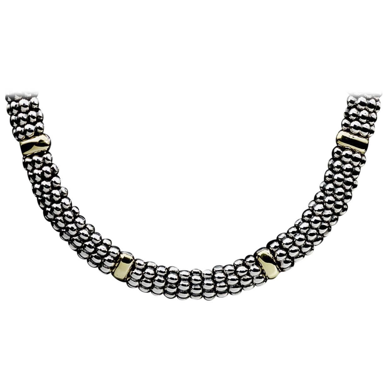 Lagos Signature Caviar Sterling Silver and 18 Karat Yellow Gold Necklace