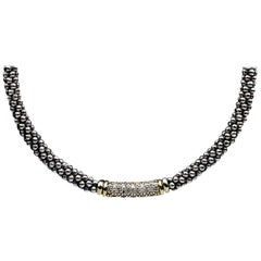 Lagos Pave Diamond Caviar Sterling Silver and 18 Karat Gold Necklace