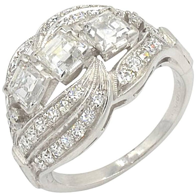 Vintage Three-Square Diamond and Platinum Ring, circa 1930 For Sale at 1stdibs