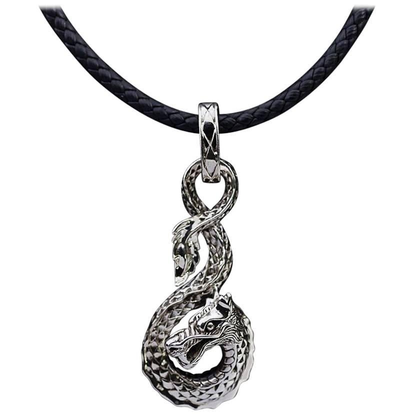 John Hardy Naga Dragon Sterling Silver Pendant Leather Cord Necklace