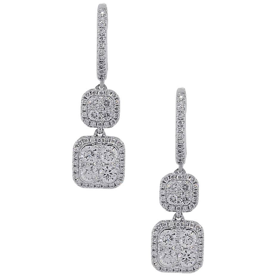 Cluster Diamond Dangle Earrings