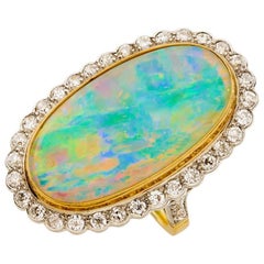 Yellow Gold 8.29 Carat Andamooka Crystal Opal Diamond Cocktail Ring