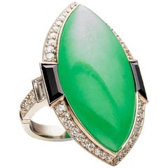 White Gold Natural Jadeite Diamond Spinel Marquise Shaped Cocktail Ring