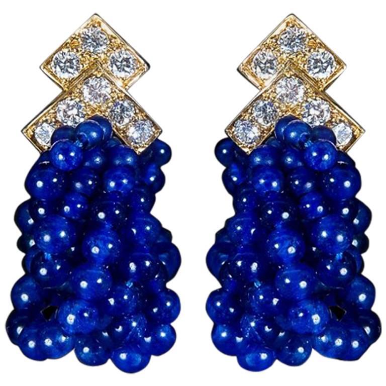 Van Cleef & Arpels 1970s Earrings in Diamonds, Sodalities and Gold