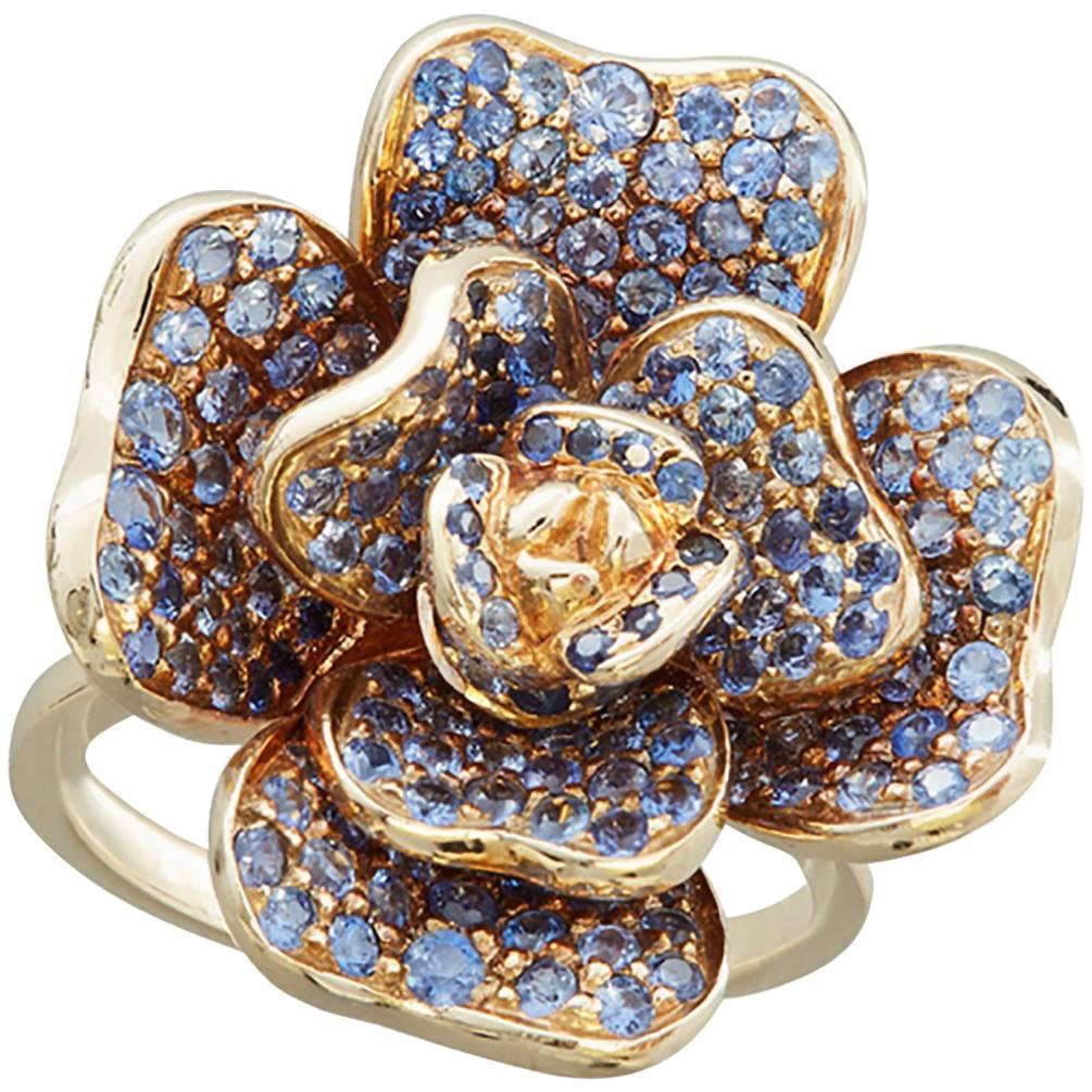 Matina Amanita Gold Sapphire Rose Cocktail Ring For Sale