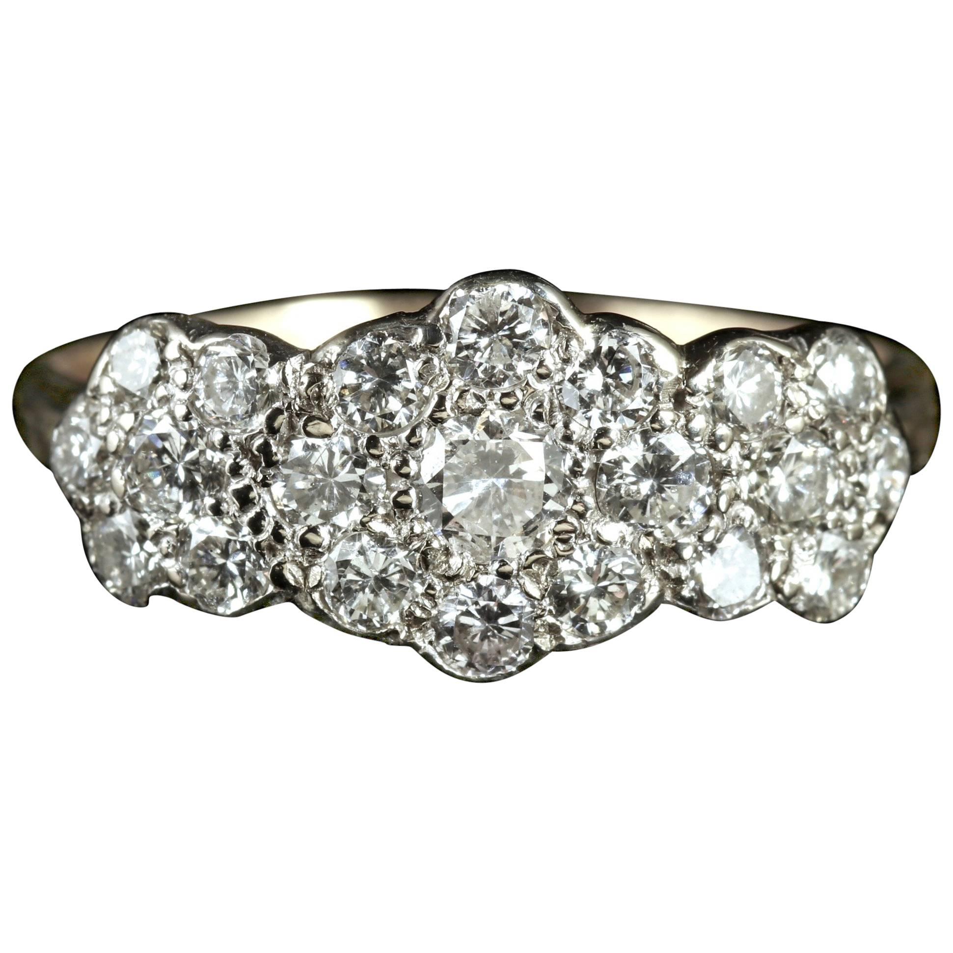 Antique Victorian Diamond Cluster Ring 18 Carat Gold 1.50 Carat of Diamonds