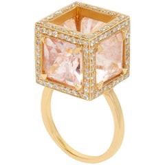 Used Assya London Morganite and Diamond Rose Gold Sphinx Cocktail Ring