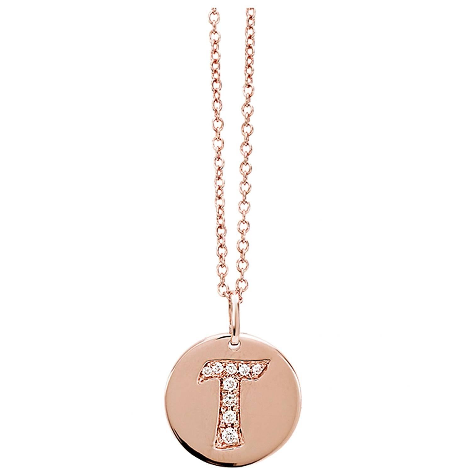 Assya London 18 Karat Rose Gold and White Diamond Initial Necklace For Sale