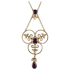 Antique Edwardian Pearl and Amethyst Necklace in 9 Carat Gold