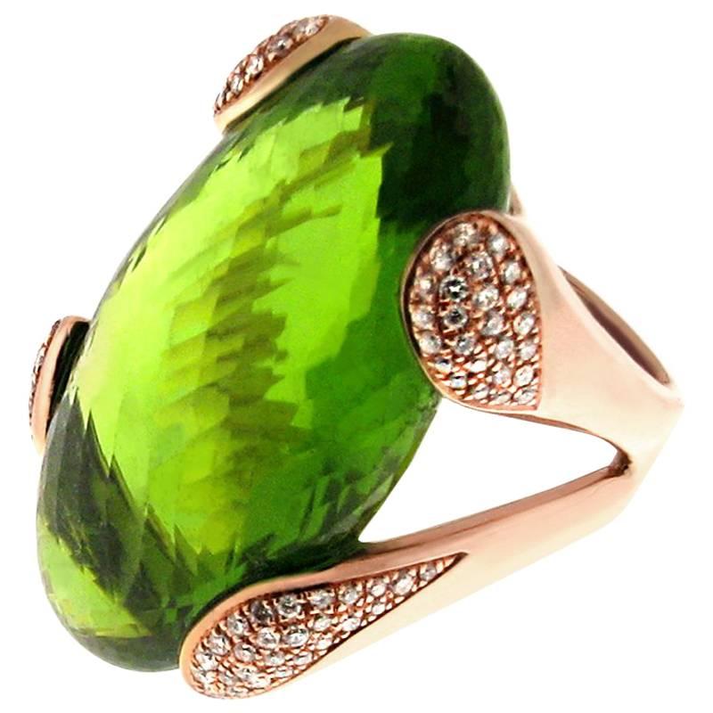 Gavello Rose Gold Stunning Peridot Contemporary Cocktail Ring For Sale