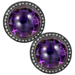 Amethyst Topaz Oxidized Sterling Silver Clip-On Cabochon Earrings One of a Kind