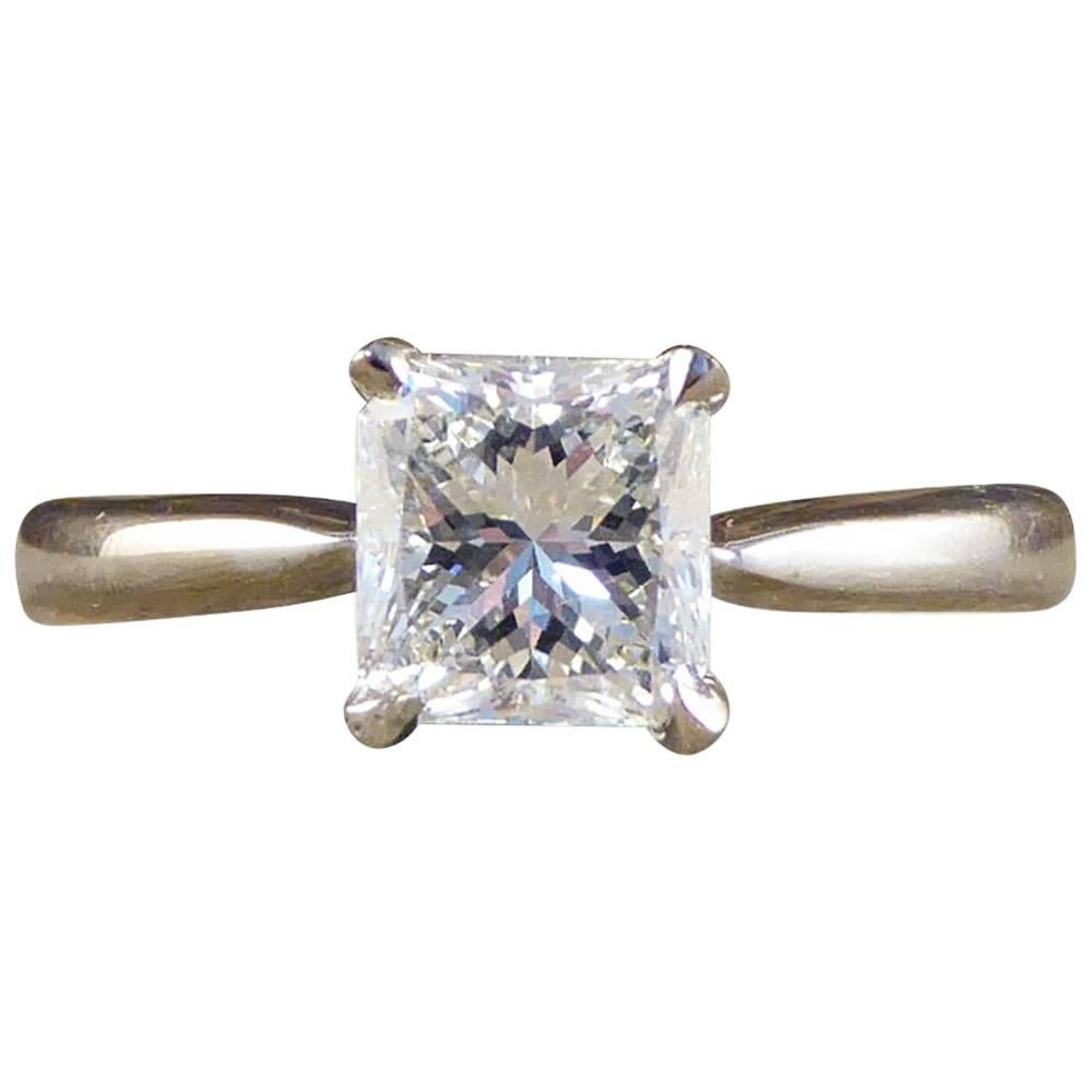 Princess Cut 1 Carat Diamond Solitaire Ring Set in 18 Carat White Gold