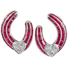 Graff Ruby Diamond Heart Hoop Earrings