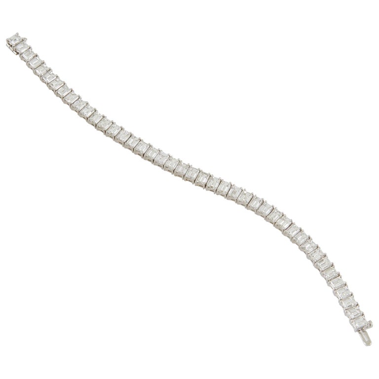 Emerald Cut Diamond Platinum Line Bracelet at 1stDibs