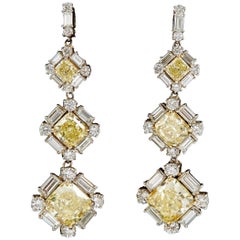 GIA Certified Natural Fancy Yellow and White Diamonds Drop Earrings