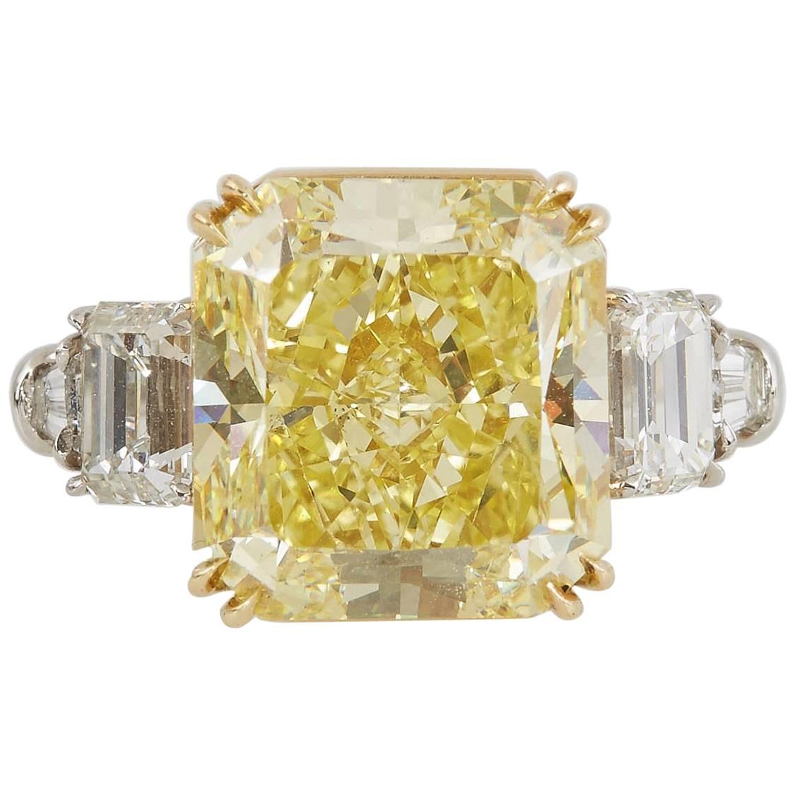 GIA Certified 15.37 Carat Natural Fancy Intense Yellow Diamond Ring