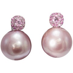 Pink Freshwater Pearl and Pink Sapphire Drop Earrings