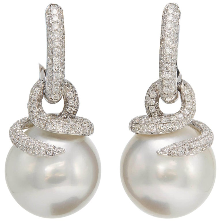 South Sea Pearl and Diamonds Dangle Earring at 1stDibs