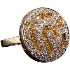 Diamonds, Yellow Sapphires and 18 Karat Gold Ring Signed Piaget