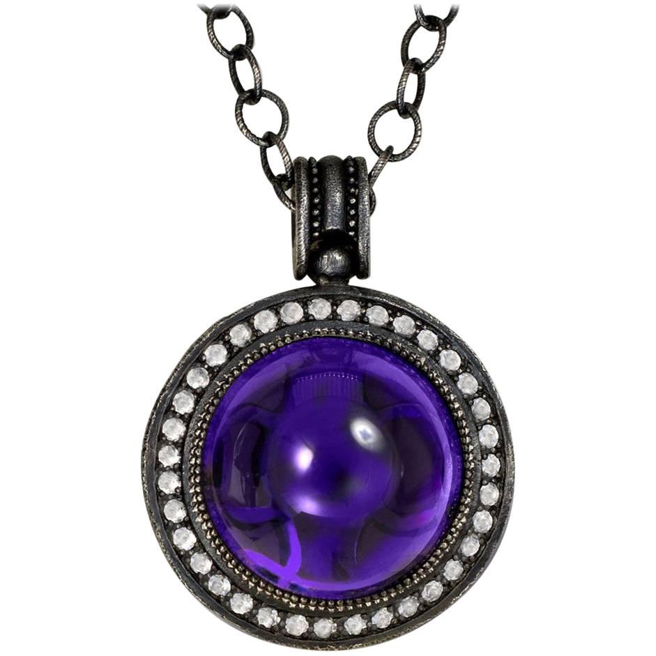 Amethyst Topaz Oxidized Sterling Silver Pendant Necklace on Chain One of a kind