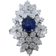 Sapphire Diamond Cluster Platinum Ring