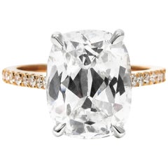 GIA Certified 4.02 Carat Cushion Diamond Rose Gold Pave Ring