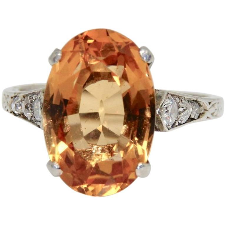 1940s 8 Carat Brazilian ‘Imperial’ Topaz and Diamond Ring