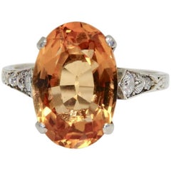 Vintage 1940s 8 Carat Brazilian ‘Imperial’ Topaz and Diamond Ring