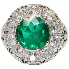 Gublein Certified 3.60 Carat Columbian Emerald Diamond Cluster Ring