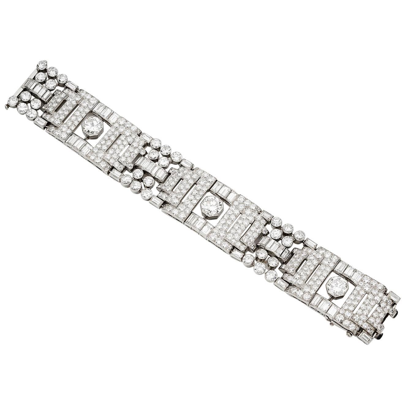 Signed Boucheron Paris Platinum Diamond Panel Bracelet For Sale