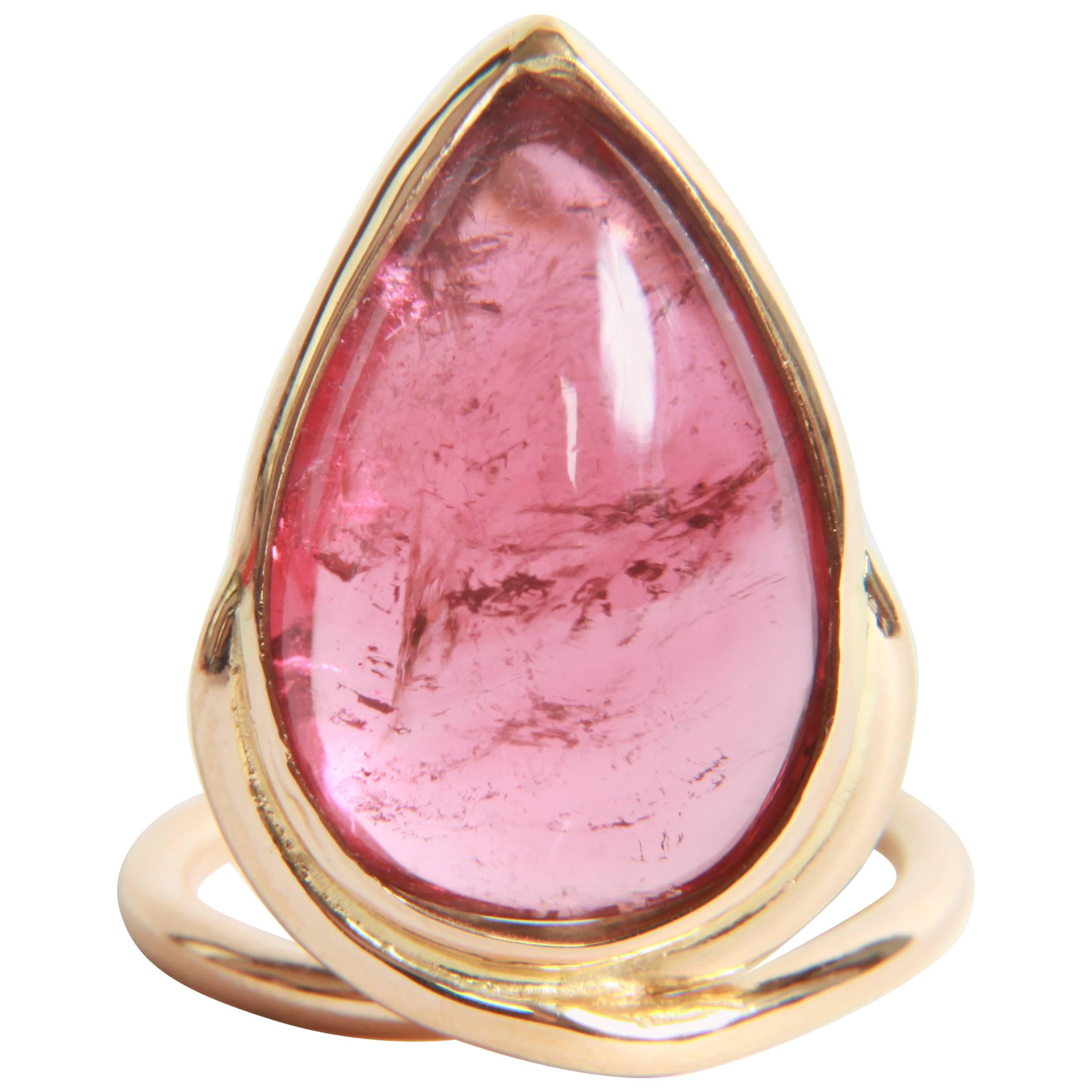 Pink Tourmaline Cabochon Ring by Marion Jeantet