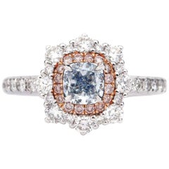 GIA White Gold Light Blue 0.61 ct  Diamond & 1.02 ct Diamond Ring