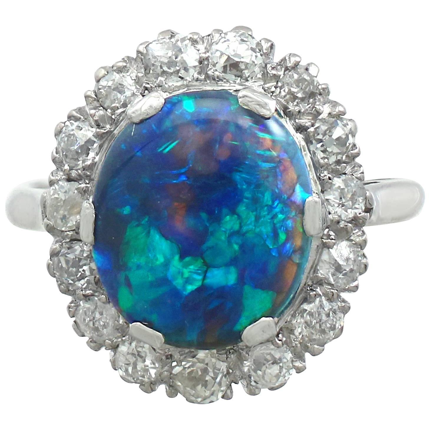 1930s Black Opal and Diamond Platinum Cluster Ring