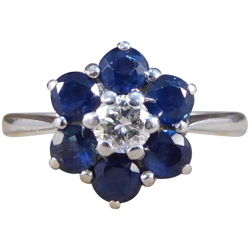 Graff Sapphire and Diamond Cluster 18 Carat White Gold Ring