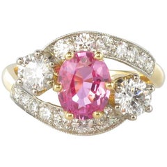 Modern 1.26 Carat Pink Sapphire 1.07 Carat Diamond Platinum Gold Ring