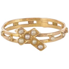 French Antique 18 Karat Rose Gold Natural Pearl Dizain Prayer Ring