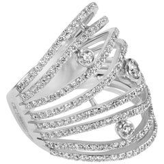 Wave Ring with Diamonds and White Gold