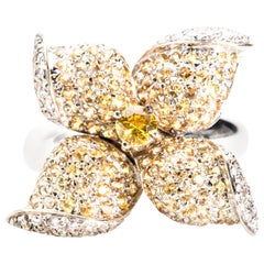 White Gold, Yellow Sapphire and White Diamond Butterfly Ring