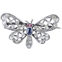 Antique Victorian Silver Butterfly Paste Brooch, circa 1900