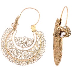 Pair of Rare Italian 18th Century Gold Filigrane Earrings
