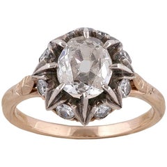 Single Stone Diamond Silver Gold Cluster Engagement Ring