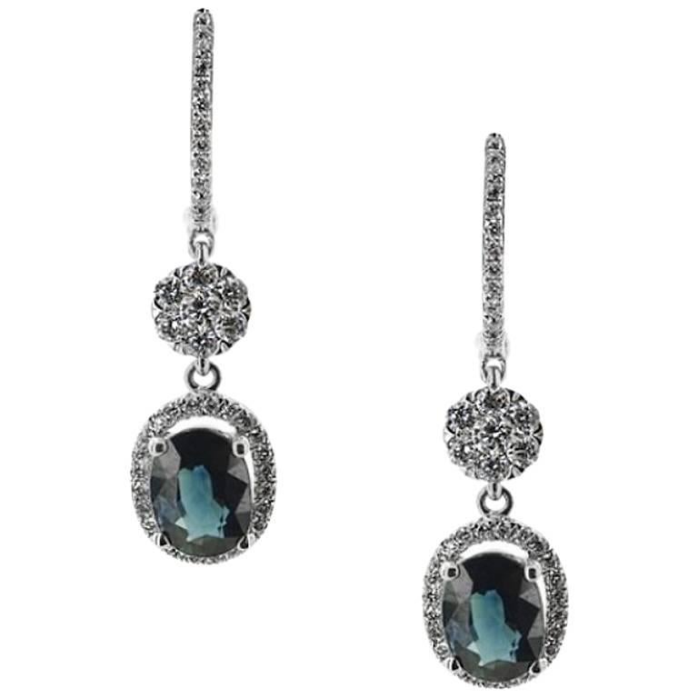White Gold 1.93 ct Sapphire and Brilliant Cut 0.61 ct Diamonds Earrings For Sale