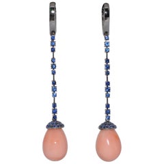 Blue Sapphires and Orecchini Coral Black Gold Chandelier Earrings