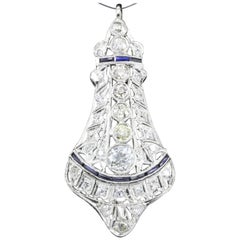 Art Deco Platinum Diamond Sapphire Convertible Pendant Brooch