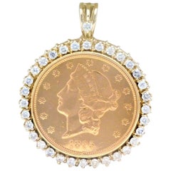 Antique Diamond USA 1895-S Twenty Dollar Coin Pendant