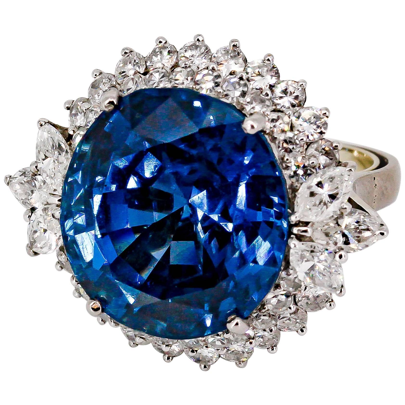 Impressive 27 Carat Untreated Burma Sapphire Diamond and Platinum Ring