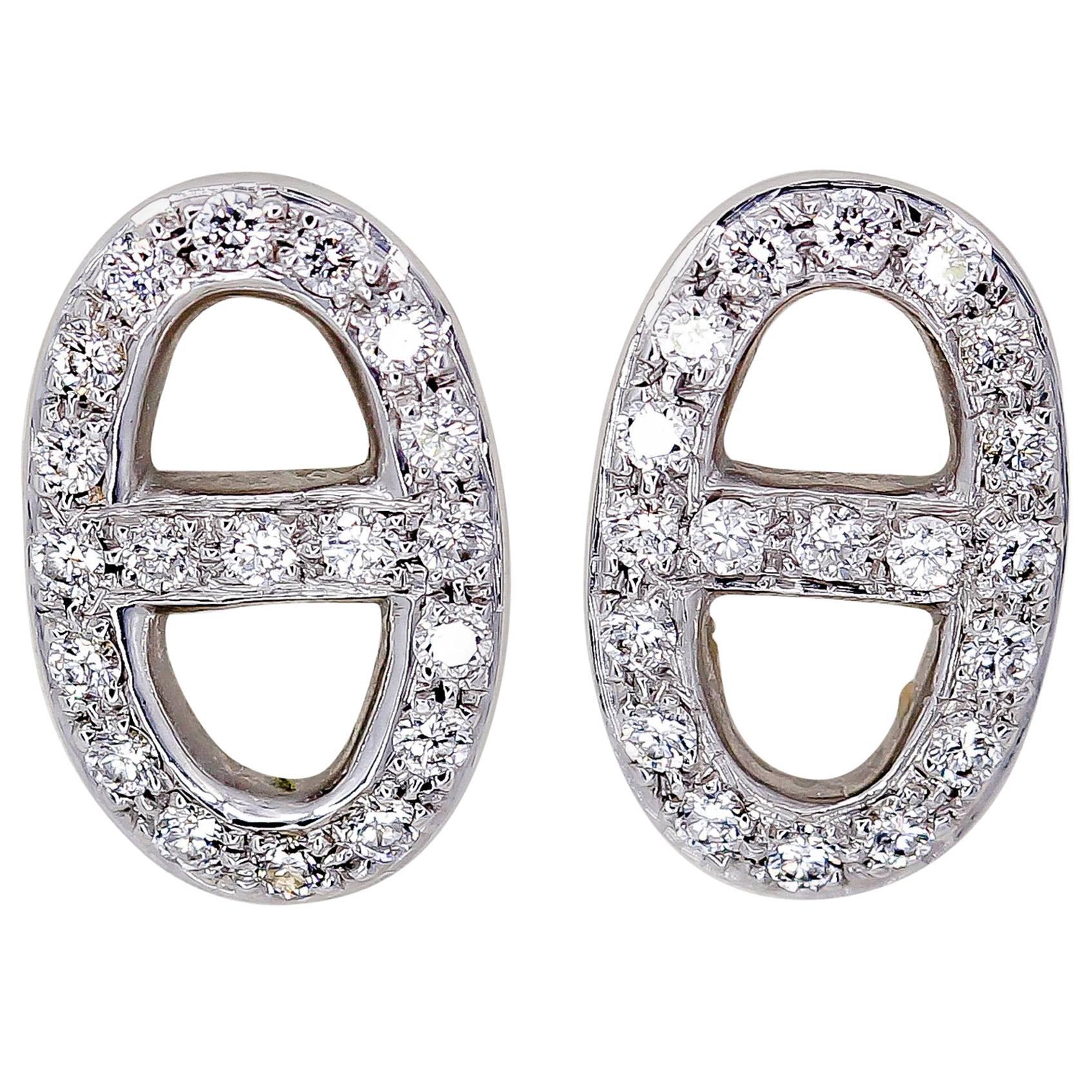 Hermes Chaine D'Ancre Diamond White Gold Earrings