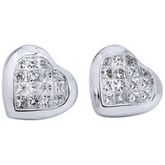 1.00 Carat Pave Diamond Heart Stud Earrings